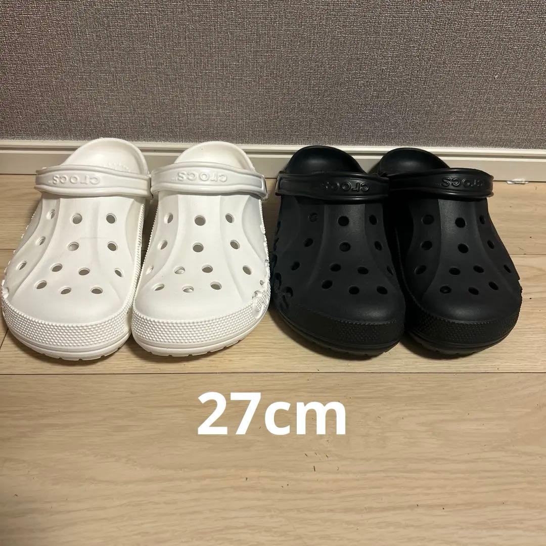 Crocs时钟凉鞋黑色，白色双足套装M9 W11