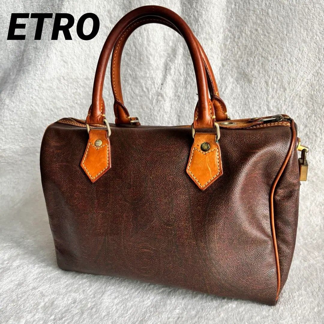 ETRO エトロ ミニボストンバッグ ハンドバッグ ペイズリー 小ぶり ブラウン