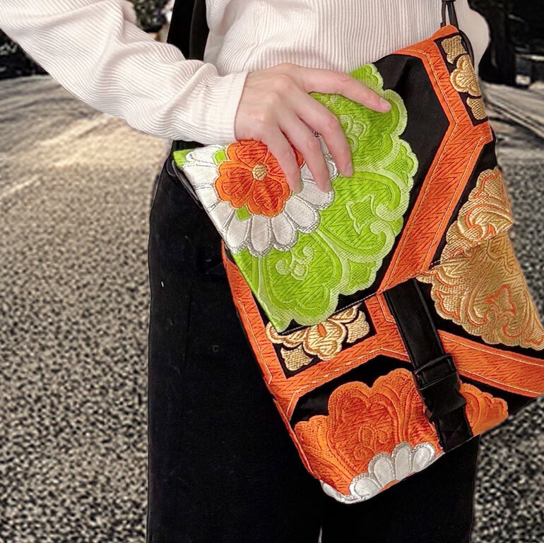 和柄折翼挎包【带重制】黑金橙色/花和格子/一点物/女士 * 男士 * 优衣库
