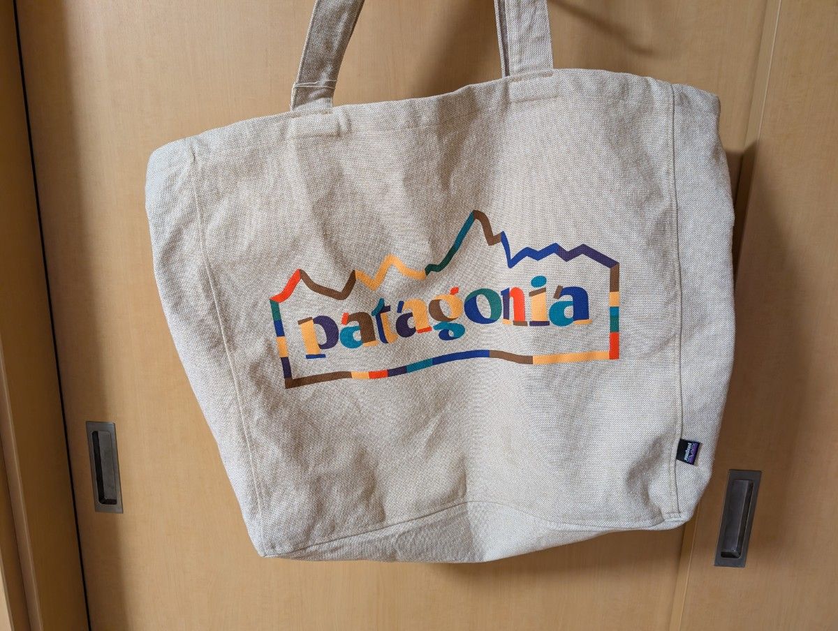 Patagonia Canvas Big Tote Bag Beige Logo Print Recycled Material Outdoor Camping