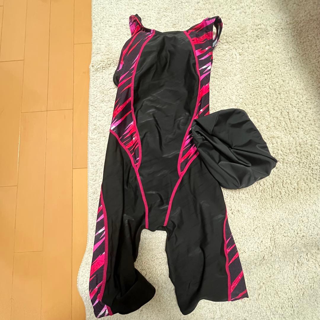 女士运动泳衣 黑色 粉色 L 已使用 游泳帽