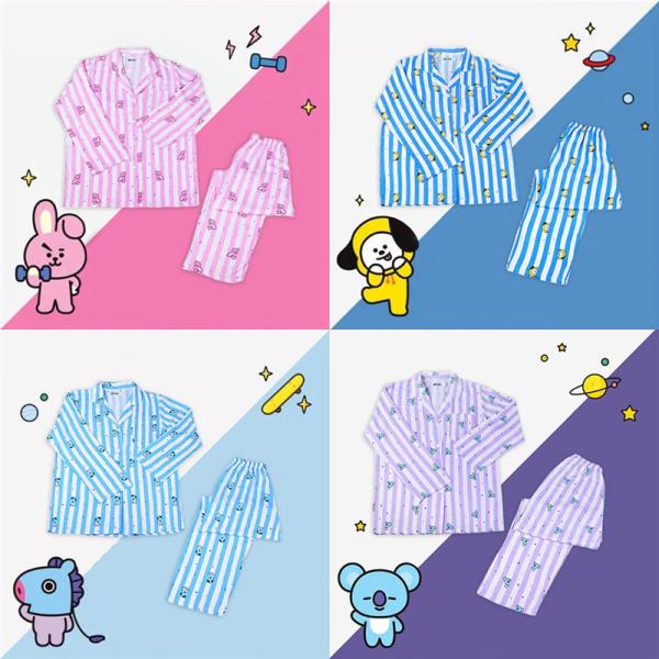 免费送货BTS商品睡衣长袖长裤韩国套装春秋比蒂21防弹少年团BT21条纹比蒂BT21