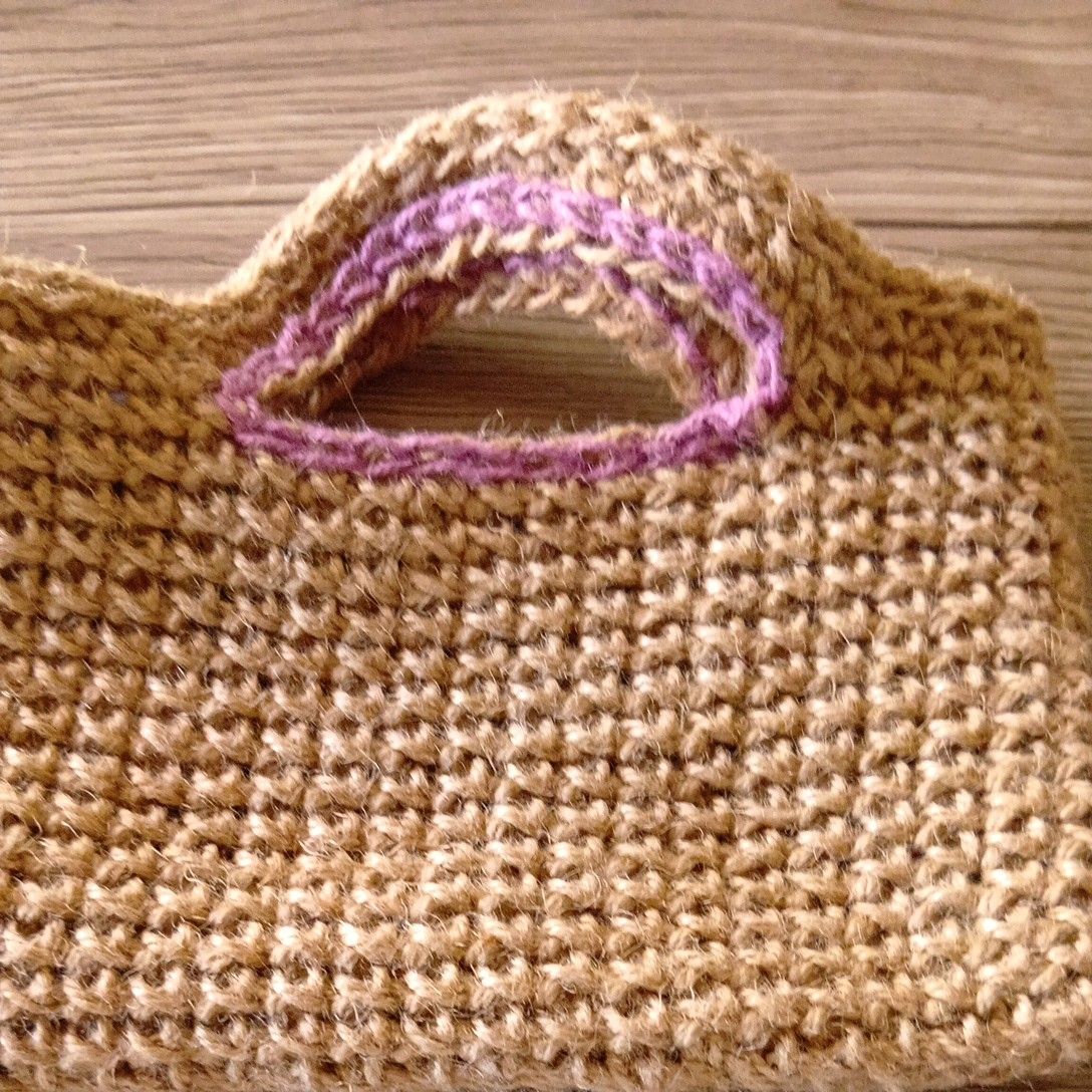 ハンドメイド 麻ひもバッグ ミニトートバッグ パープルライン