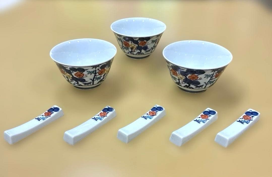 松竹梅图案 汤杯3个·筷架5个套装　日式餐具
