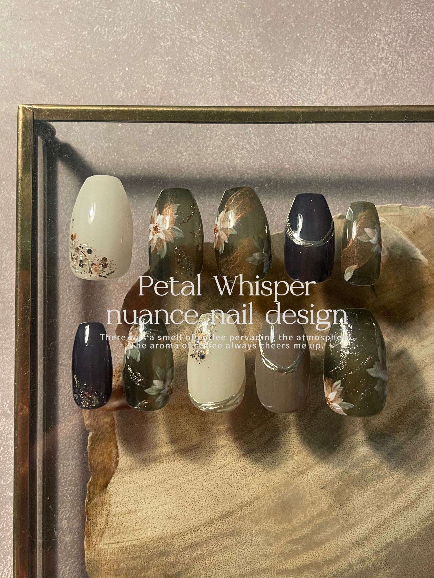 Elegant Floral Glitter-Touch Nail Tips