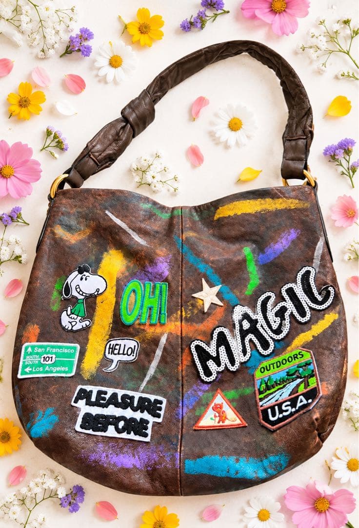 【Rare】Snoopy Patchwork Leather Tote Bag