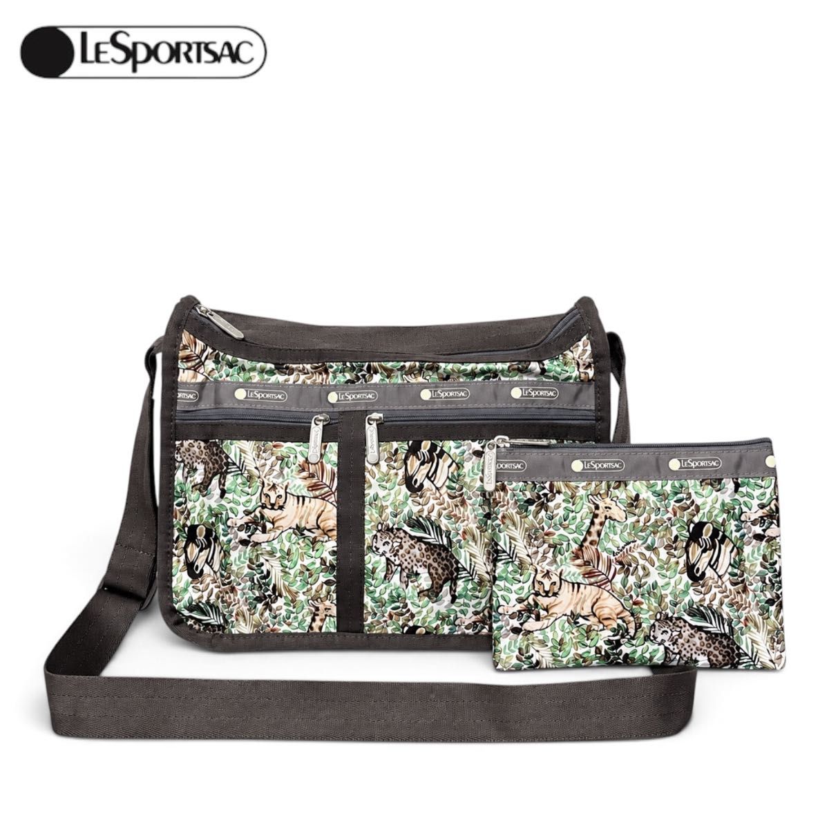 ★新品タグ付★LeSportsac レスポートサック デラックスエブリデイ ショルダーバッグ サファリ柄 アニマル柄 ポーチ付き
