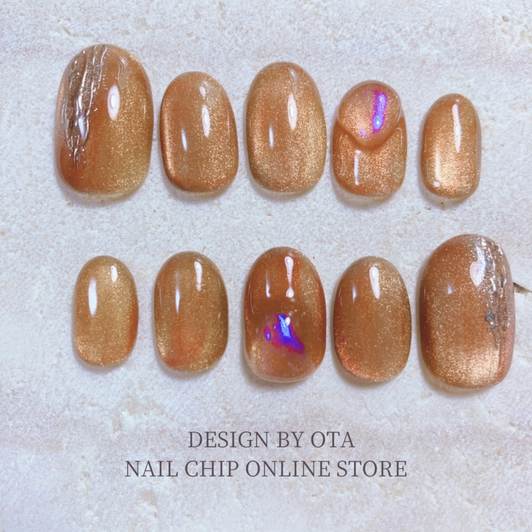 【Sunset】 Nail tips, magnetic nails, glossy nails, nuanced nails, apricot, orange, press-on nails, “churun” nails, sunset