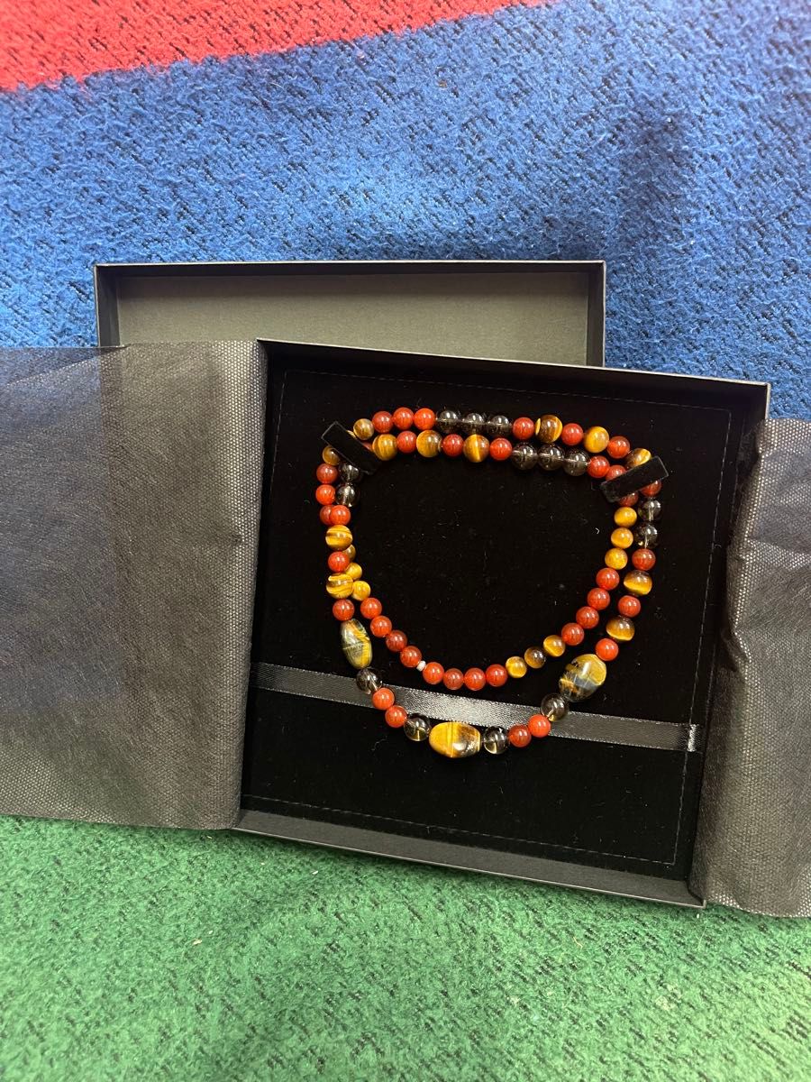 Natural Stone Beaded Long Necklace, Tiger’s Eye, Red and Brown Tones, Comes with Box