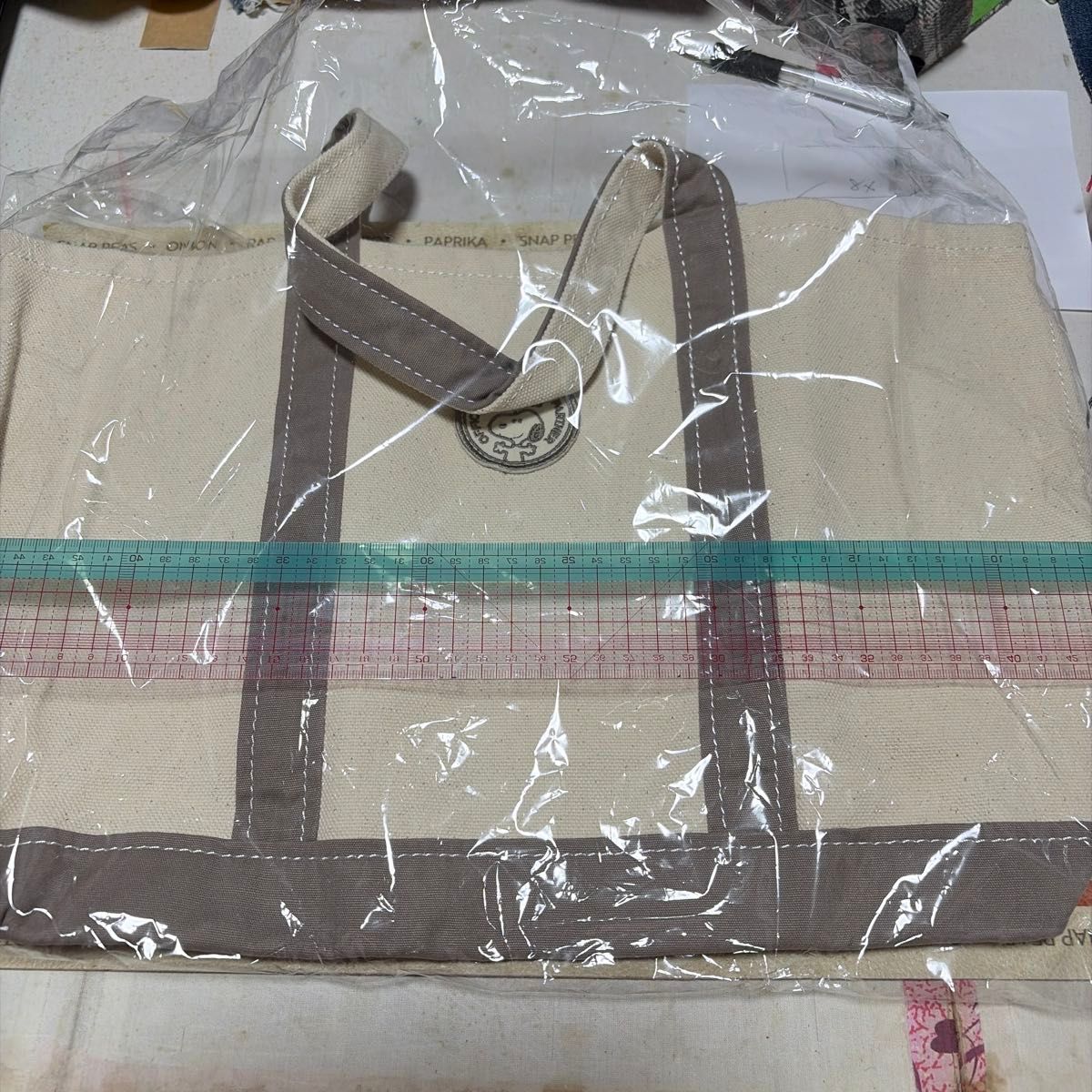 Snoopy Canvas Tote Bag Beige Gray