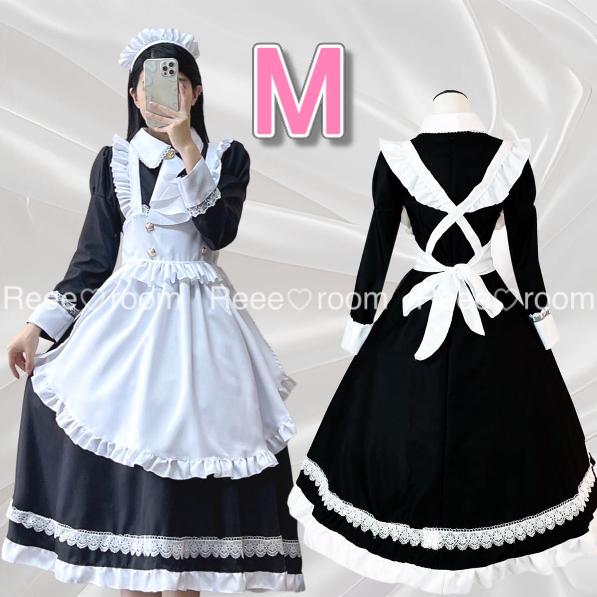 メイド服 ロング丈 クラシカルメイド コスプレ 衣装Mサイズ ブラック ハロウィン 仮装イベント ロリータ ゴシック コスチューム