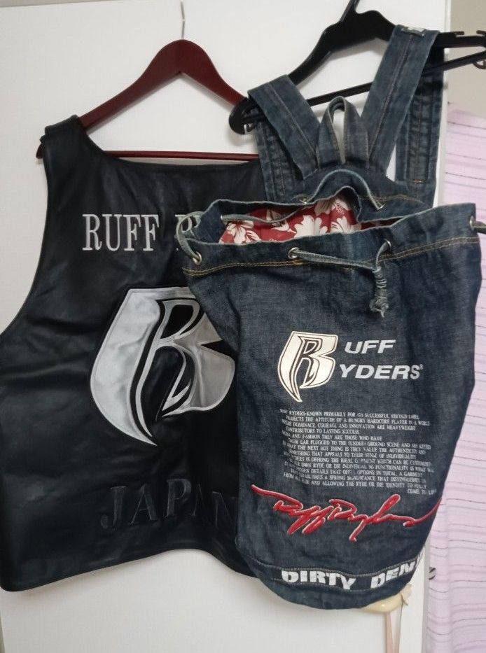 限定降价激雷亚HIPHOPBBOYRUFF RYDERS牛仔布背包巾着型包包飞镖dmx2pacEminem