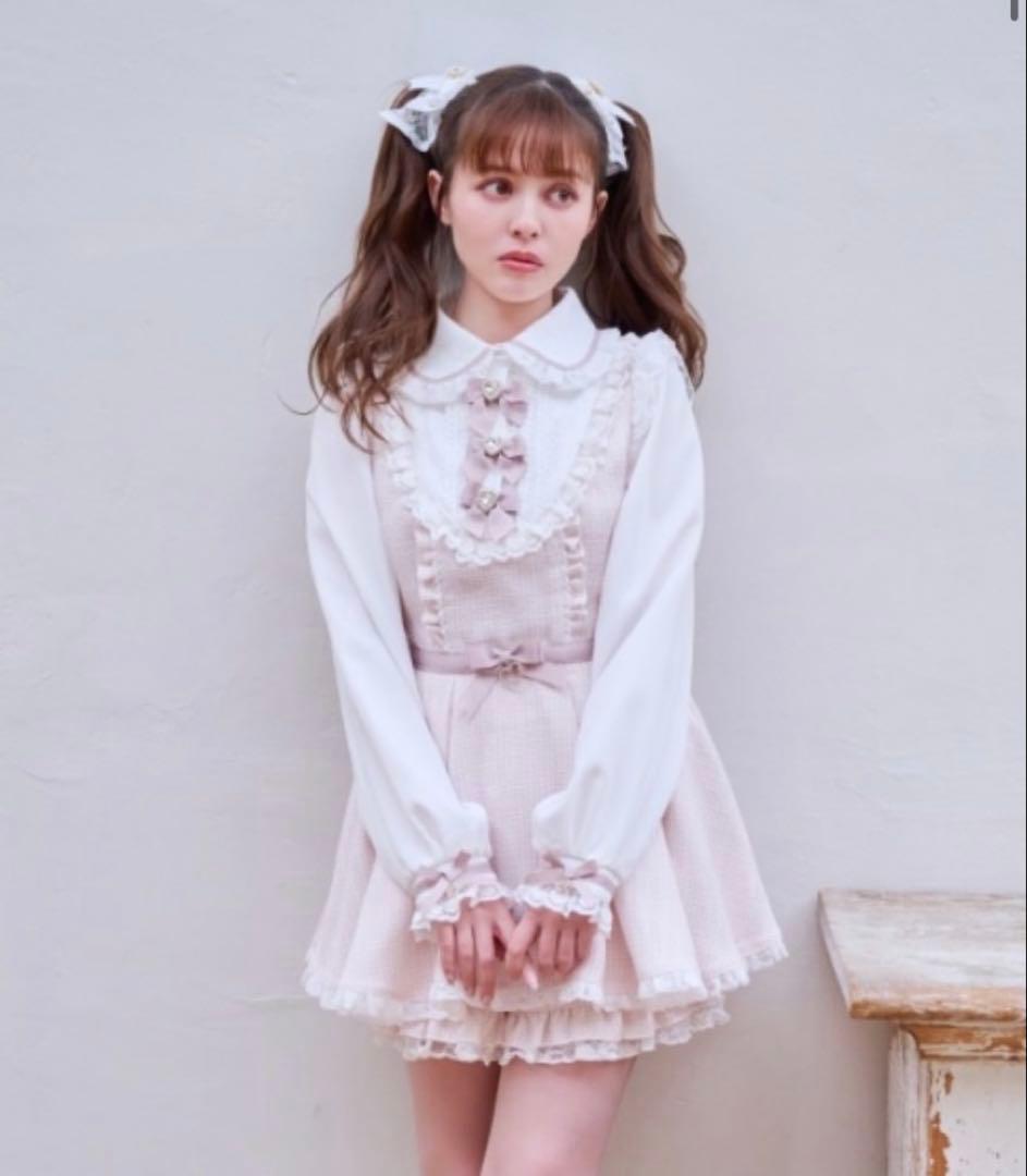 LIZLISA 三件套蝴蝶结粗花呢套装 粉色