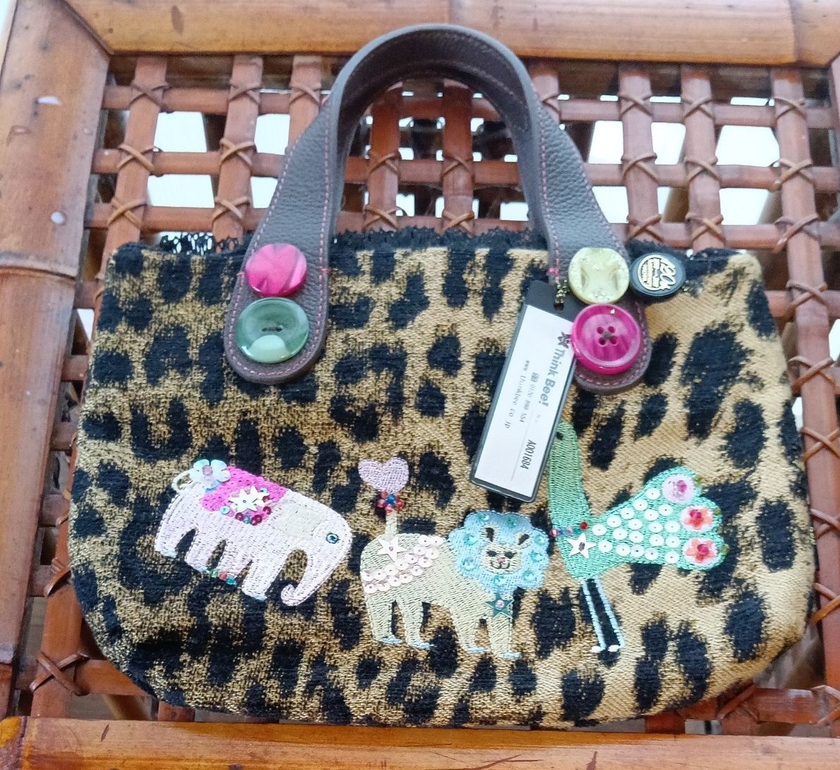 Think Bee! Think Bee Mini Tote Bag, Leopard Print with Animal Embroidery
