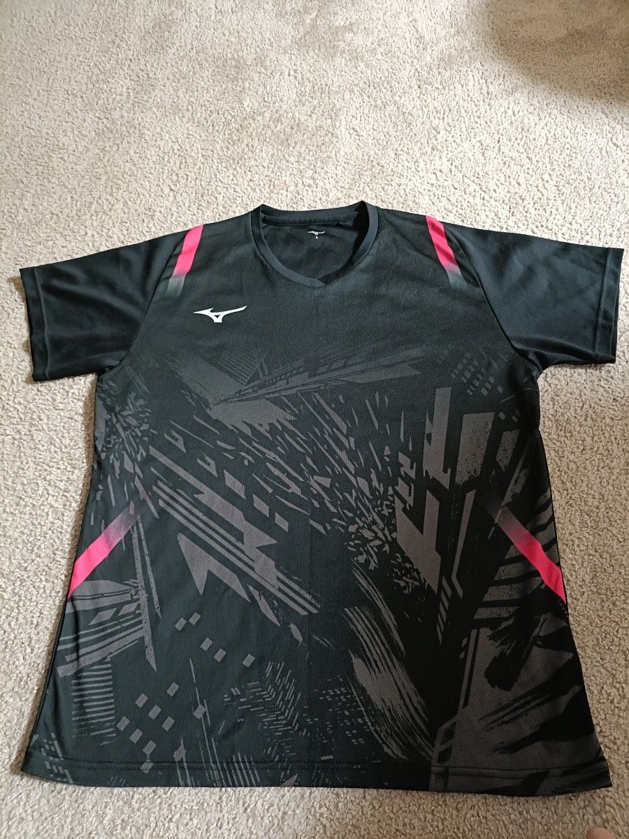MIZUNO 美津浓 比赛服 短袖 羽毛球服装 黑色×粉色 均码L