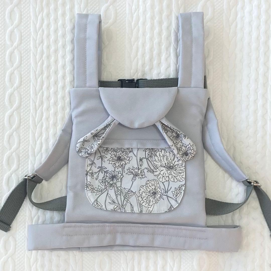 [For Ichigo Short Only] Monochrome Floral Pattern x Gray Rabbit Ear Baby Carrier and Backpack