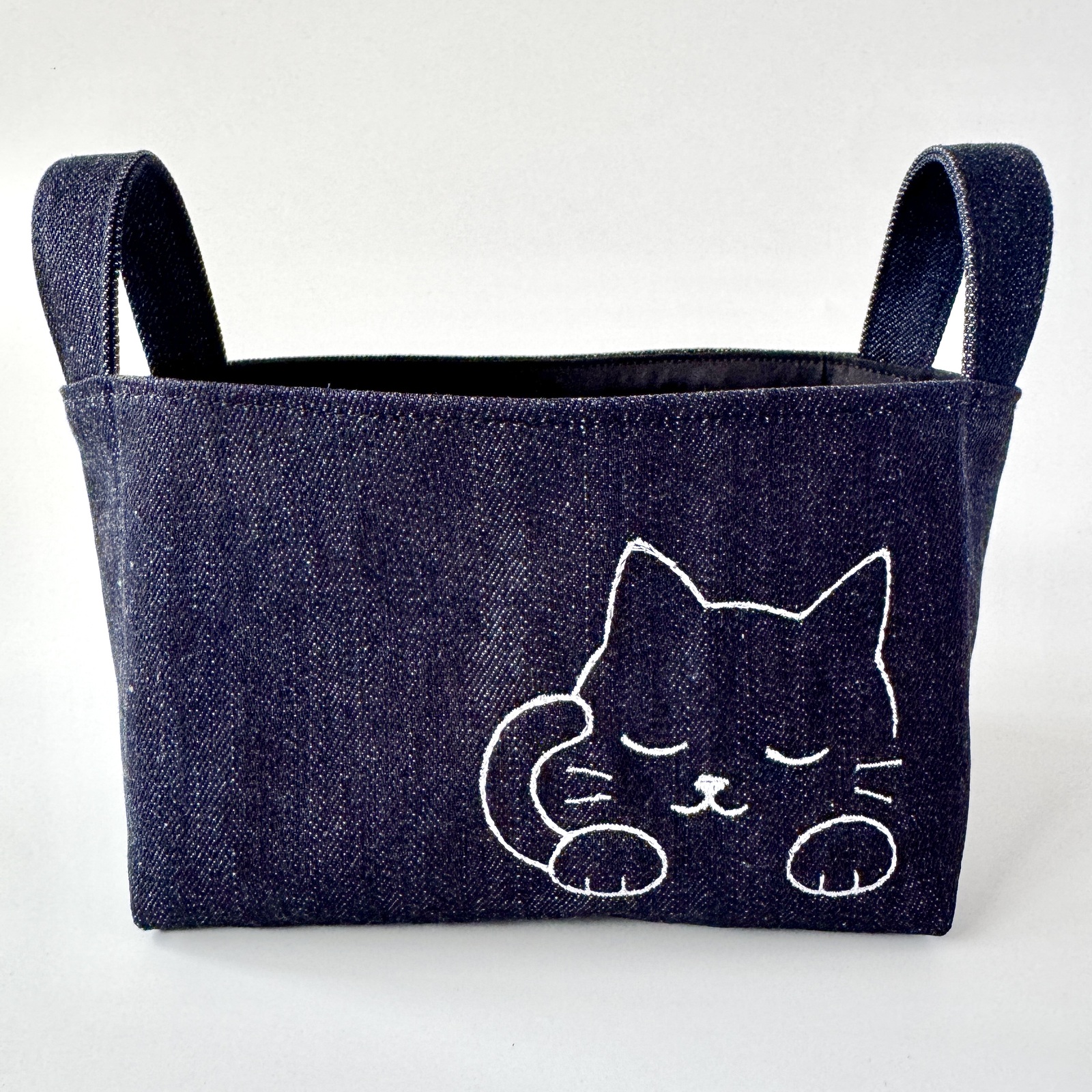 俏皮打盹猫 布质篮子(生成/牛仔布)