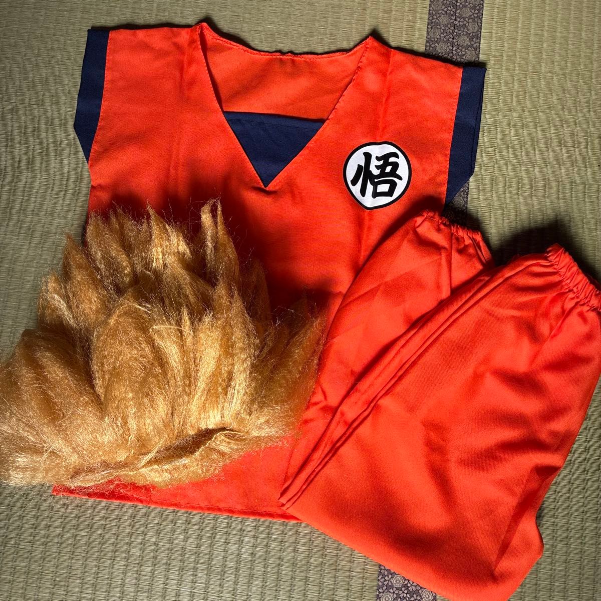 Dragon Ball Son Goku Cosplay Costume with Wig, Martial Arts Outfit, Size 100-120