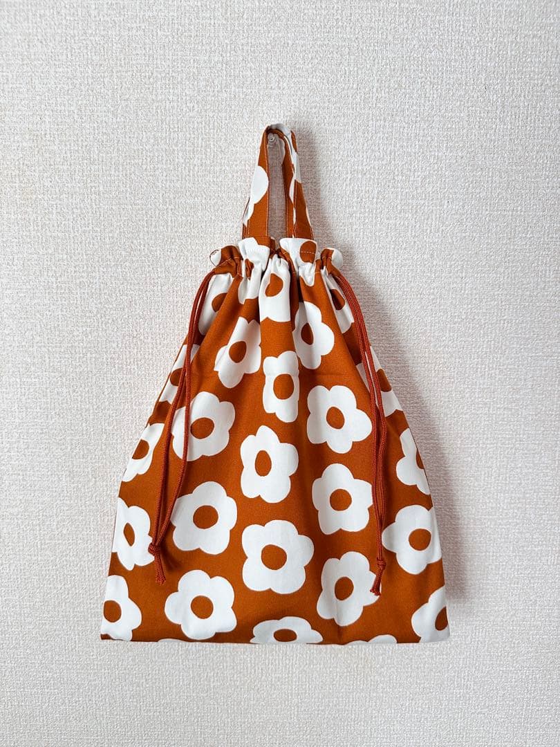 Dusty Orange Large Floral Pattern Drawstring Bag Gymnastics Uniform Bag Change-of-Clothes Bag