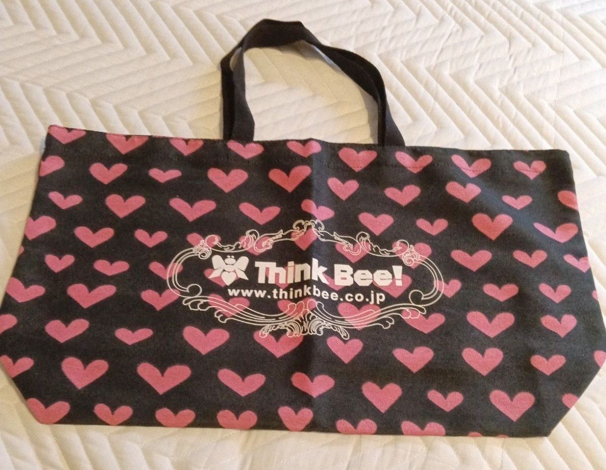 Think Bee! Think Bee Tote Bag Eco Bag Heart Pattern Black Pink