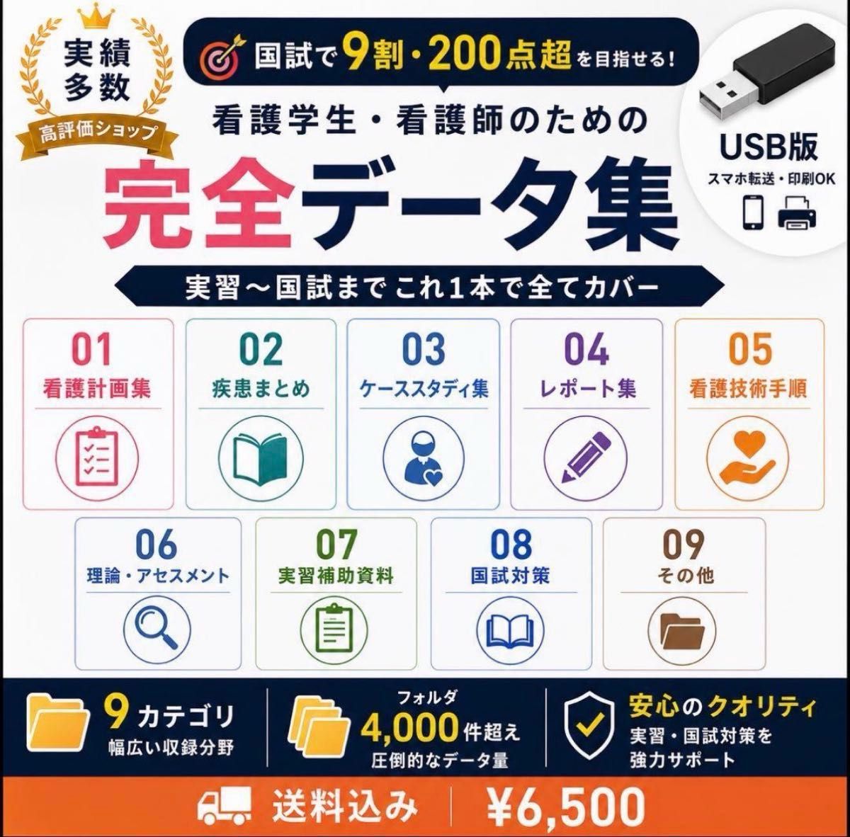 【国試9割・一般200点超え達成】看護学生・看護師 実践～国試対策 完全データ集USB版｜解剖生理／疾患別/ケーススタディ収録