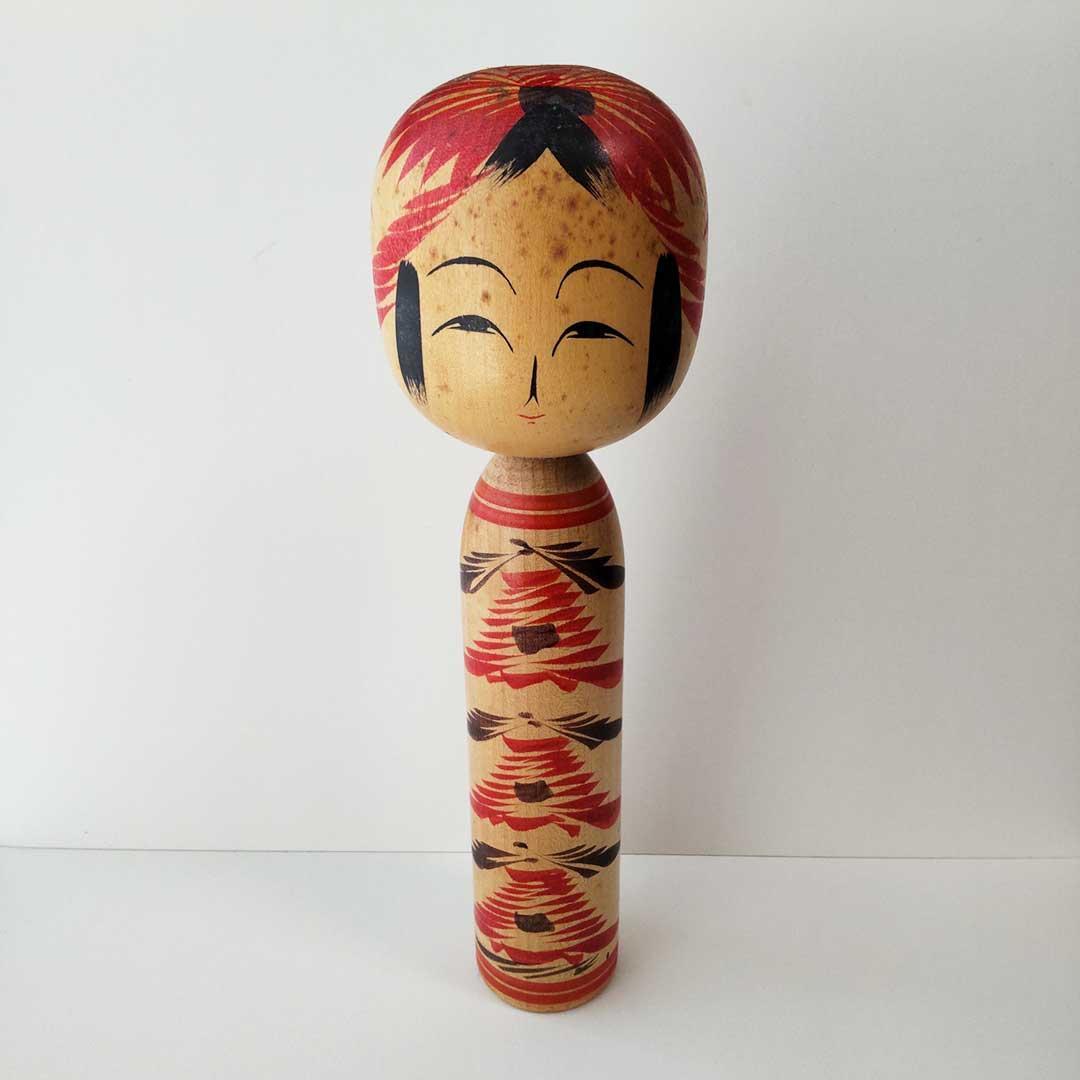 Kokeshi Three-Tiered Chrysanthemum by Kouno Koushu, Toogirata Style [Showa Retro Folk Craft]