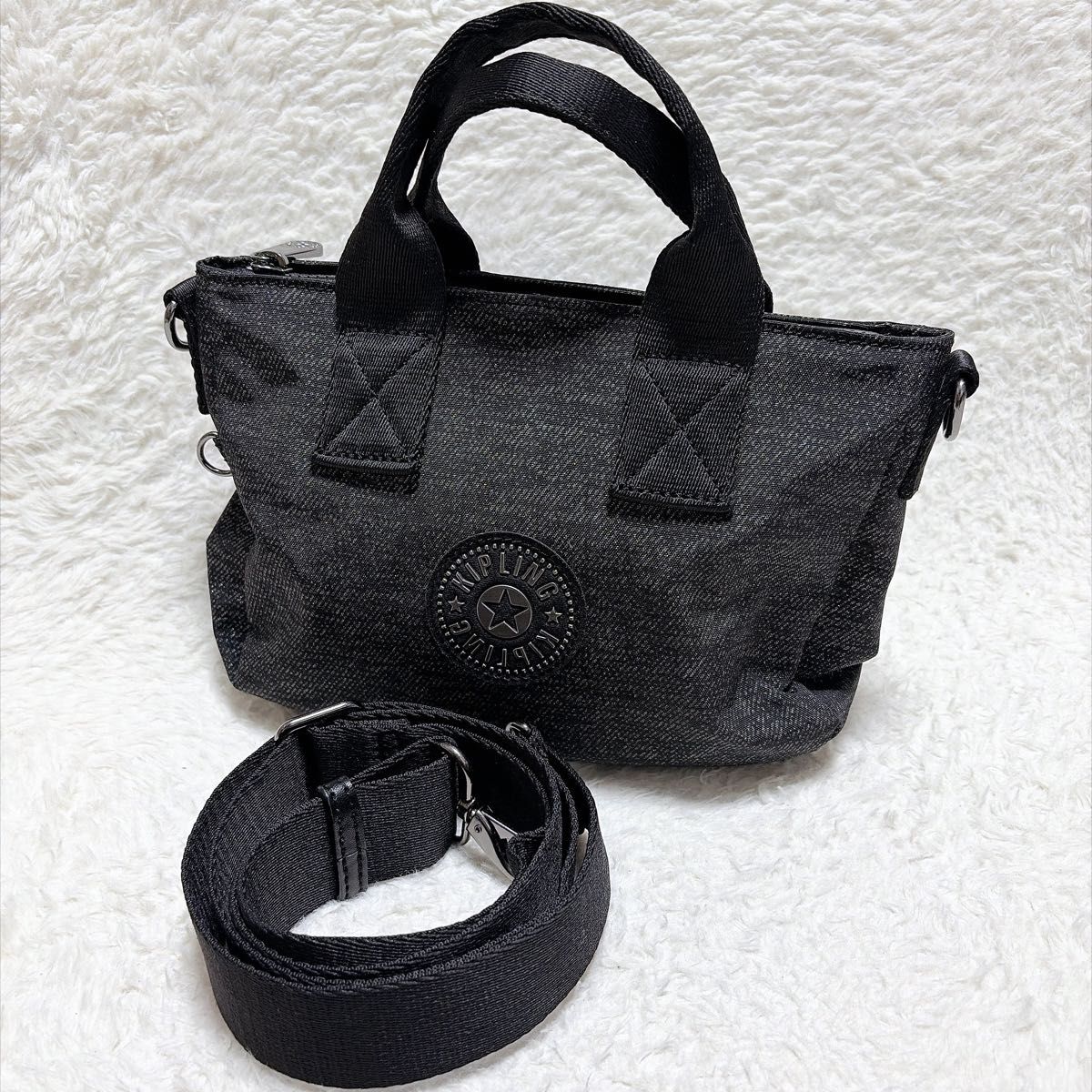 极美品 KIPLING 基普林 单肩包 亮片 黑色 两用