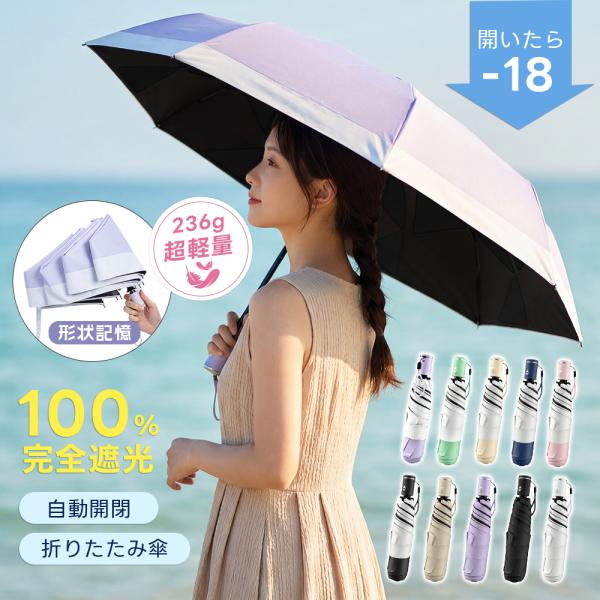 \皮膚科医師監修/ 日傘 折りたたみ 完全遮光 3秒たためる傘《永遠形状記憶》軽量 236g 新生活 自動開閉 折り畳み傘 6本骨 uvカット100% 紫外線対策 日焼け対策