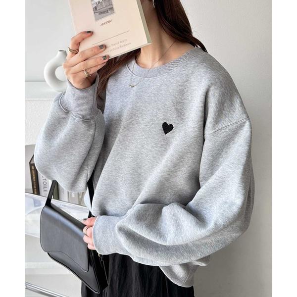 トレーナー スウェット 裏起毛 「新色追加」ロゴ&ハートワンポイント刺繍オーバーサイズスウェット レディース
