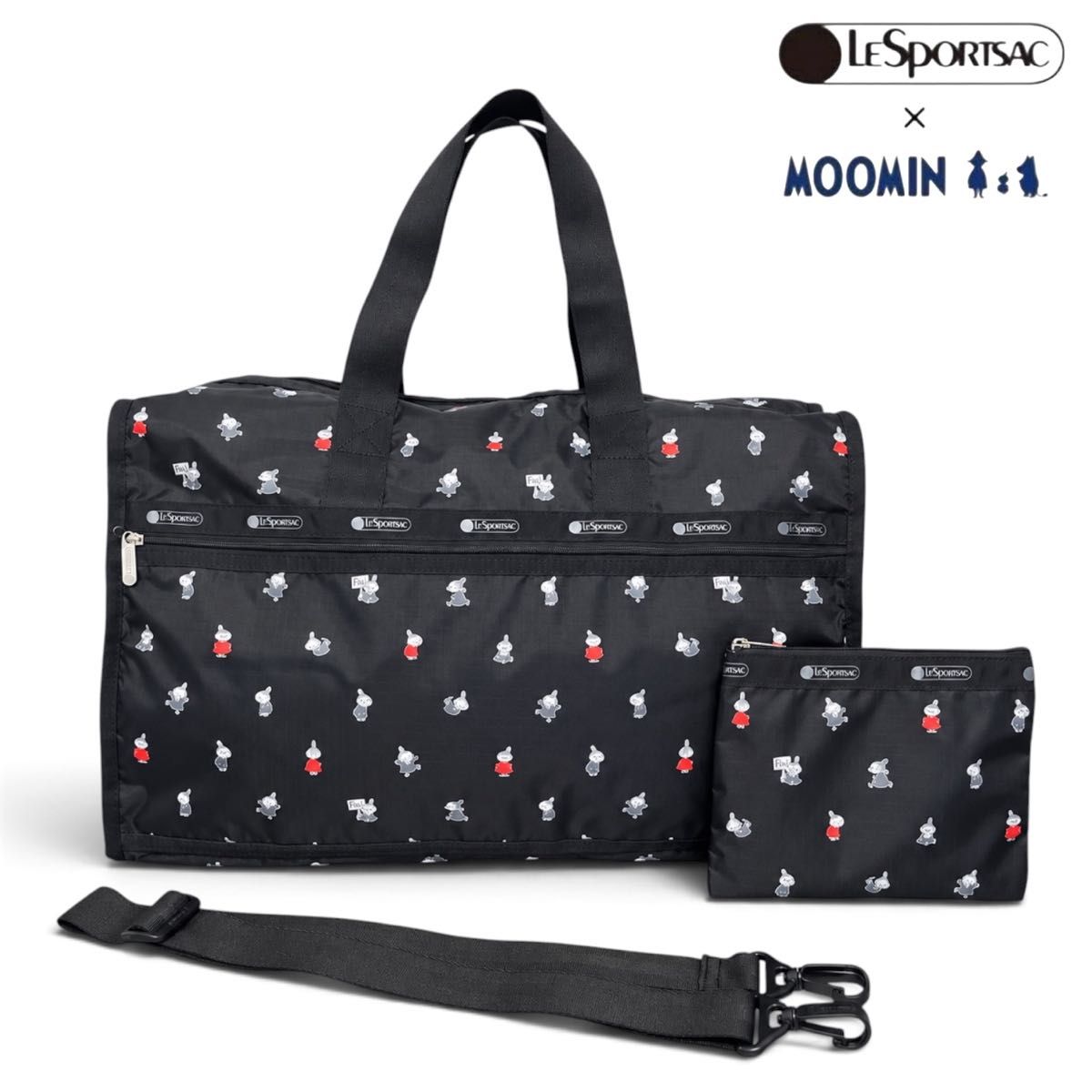 ★全新带吊牌★带锁★LeSportsac×姆明 小不点 勒·斯波萨克 波士顿包 LG 大号 黑色