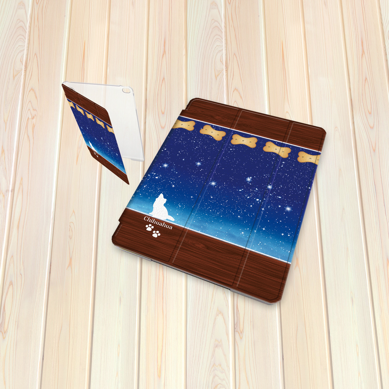 【I Love Chihuahua(星空)】翻盖式iPad保护壳(单面印刷/带摄像头孔/插入式)支持自动休眠