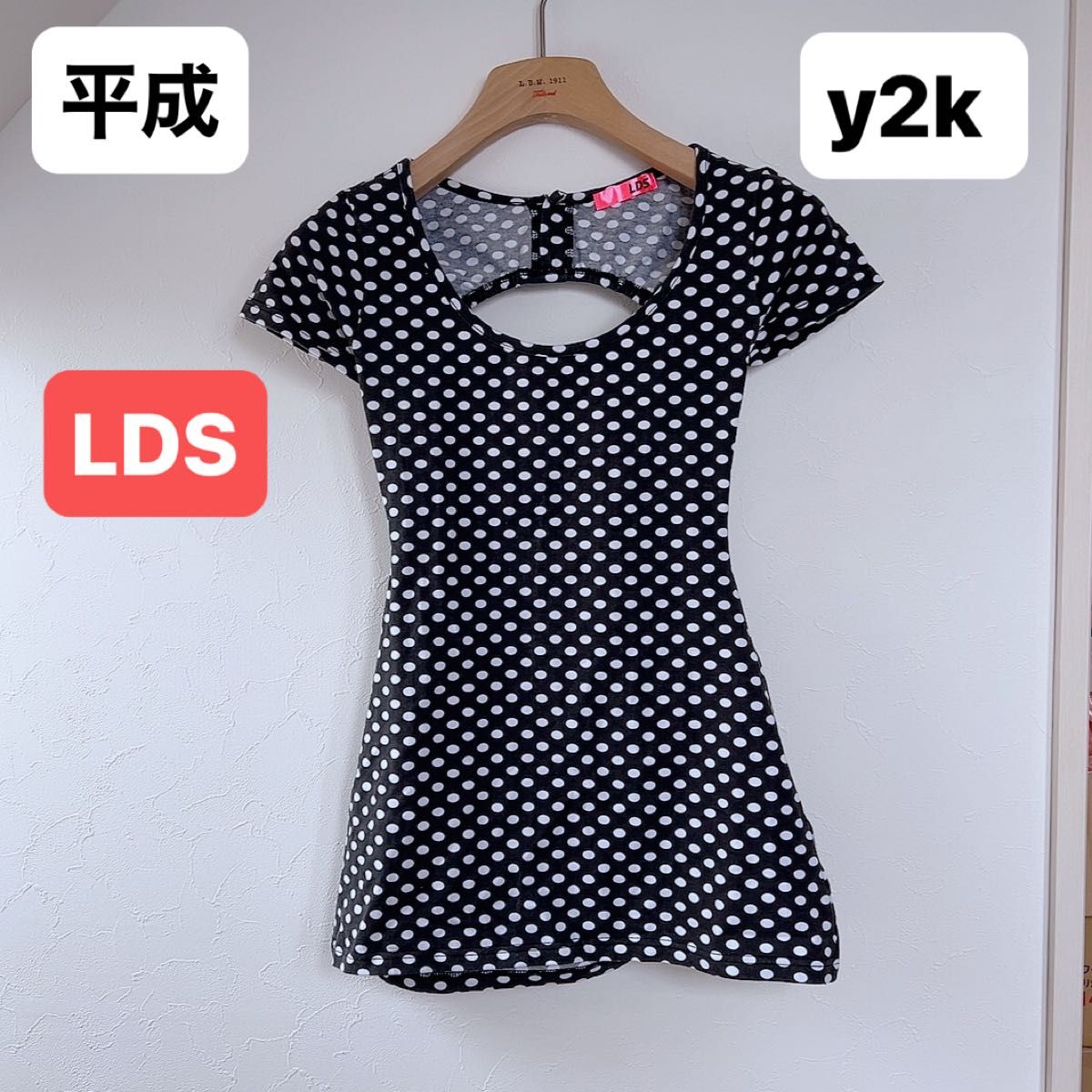 平成109辣妹LDS肌肤露出连衣裙性感间谍女孩y2k圆点图案连衣裙短袖黑色