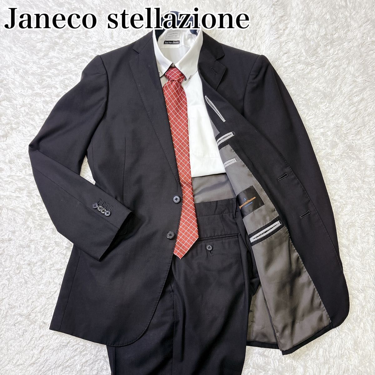 Janeco 斯特拉佐内 男士西装 套装 条纹 黑色 A6 175cm左右