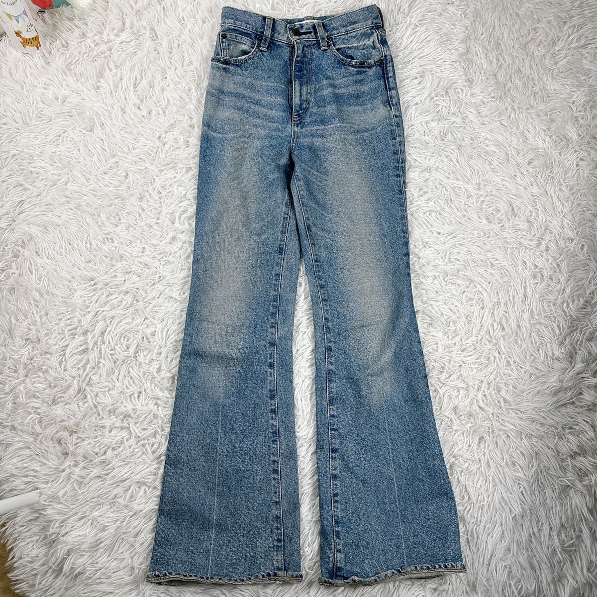 MOUSSY 女装高腰喇叭牛仔裤浅蓝色牛仔弹力24英寸显腿长美腿