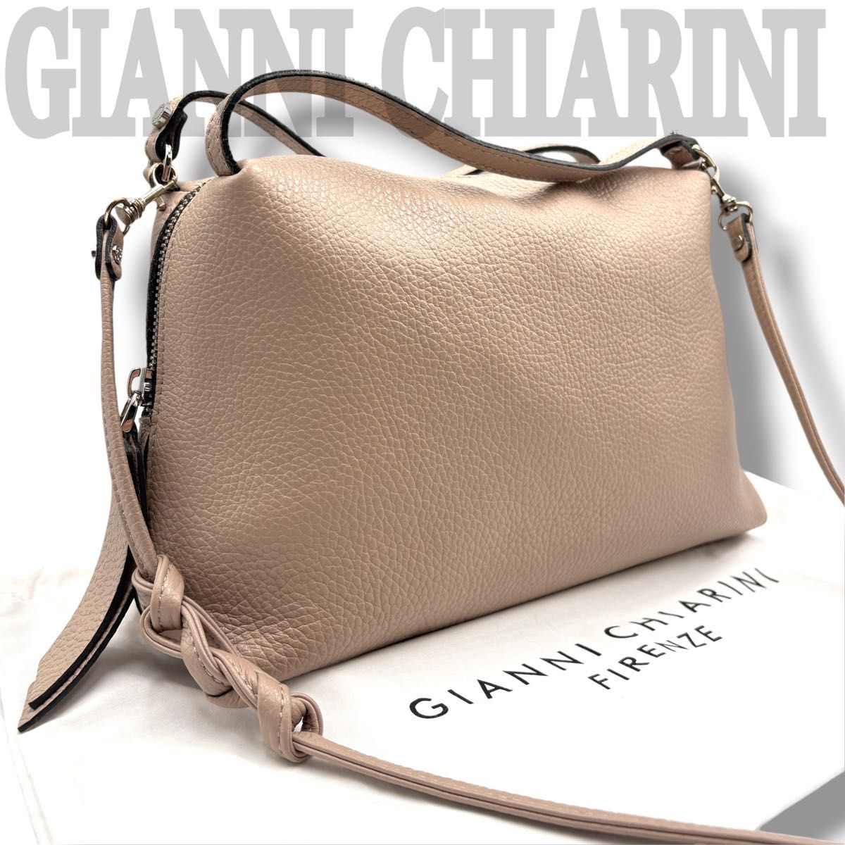 ☆Excellent Condition☆ GIANNI CHIARINI Gianni Carryni Alifa M 2way Shoulder Bag Pink Beige