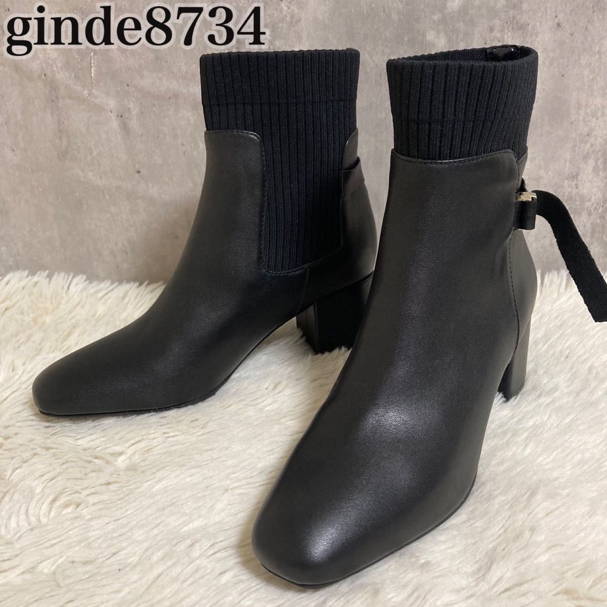 【未使用級】ginde8734 ジンデ スクエアトゥソックスブーツ ブラック