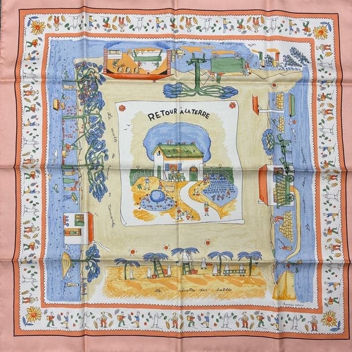 新品同様 エルメス カレ90 故郷に帰る シルク100% ピンク HERMES TERRE