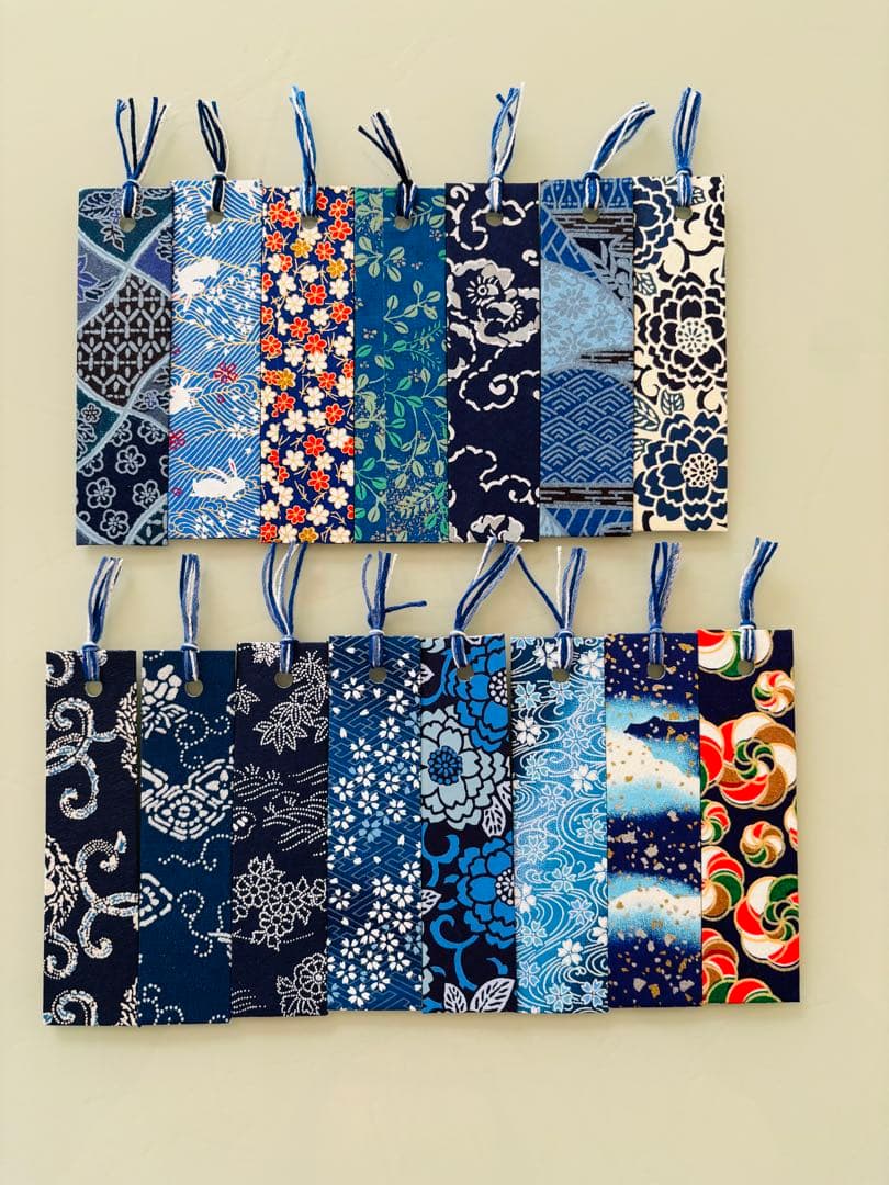 Yuzen Washi Bookmark Set of 15 - Indigo-Dyed Navy Series (②)