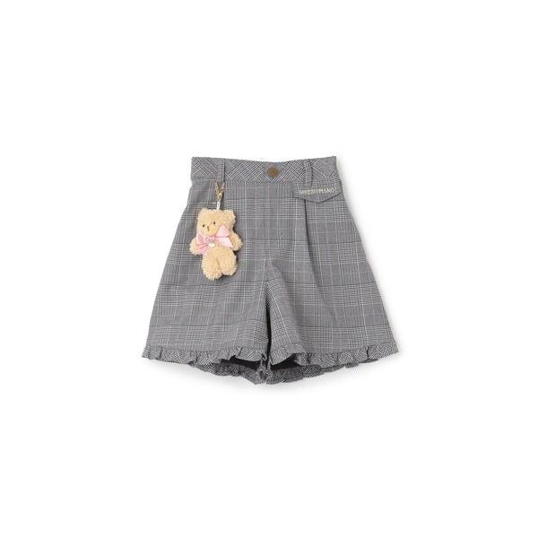 メゾピアノ mezzo piano 【人気商品再入荷】【直営店で取り扱い無し】クマチャームつき グレンチェックショートパンツ (黒)