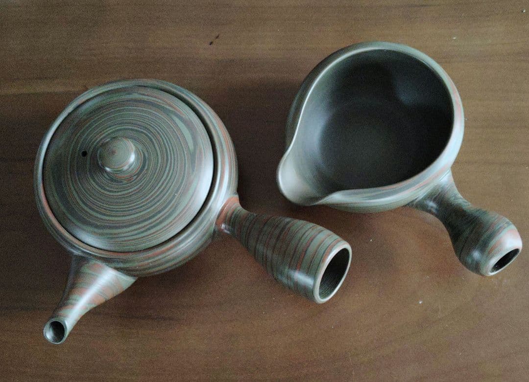 常滑烧 云仙 窑变泥 炼込 横手 急须 茶壶 陶器 套装