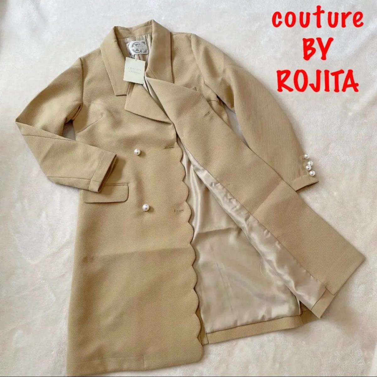 【全新带吊牌】Couture by Rogita 珍珠纽扣外套 米色 均码 时尚 切斯特菲尔德大衣