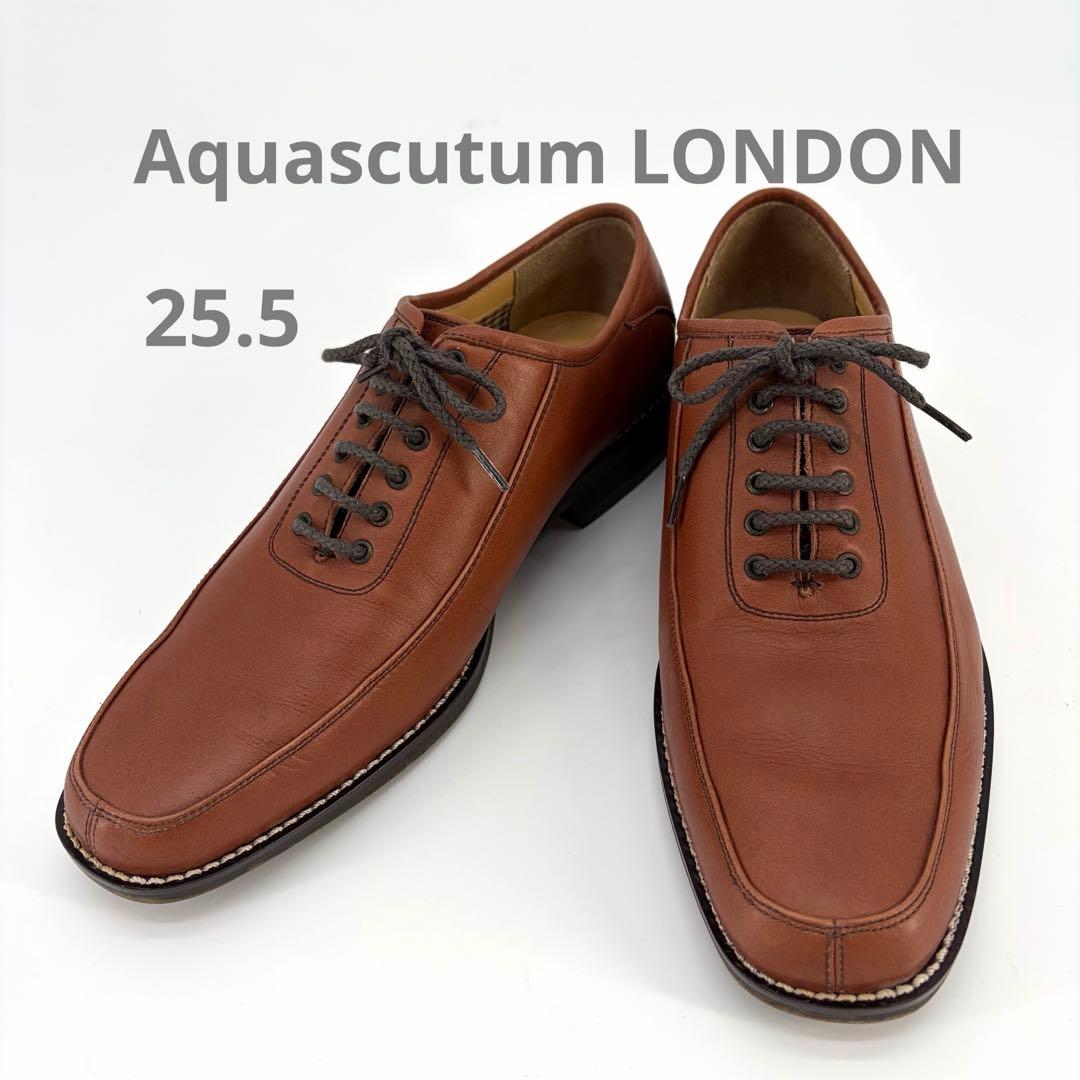 【极美品】AQUASCUTUM 商务皮鞋 7.5 棕色 25.5厘米