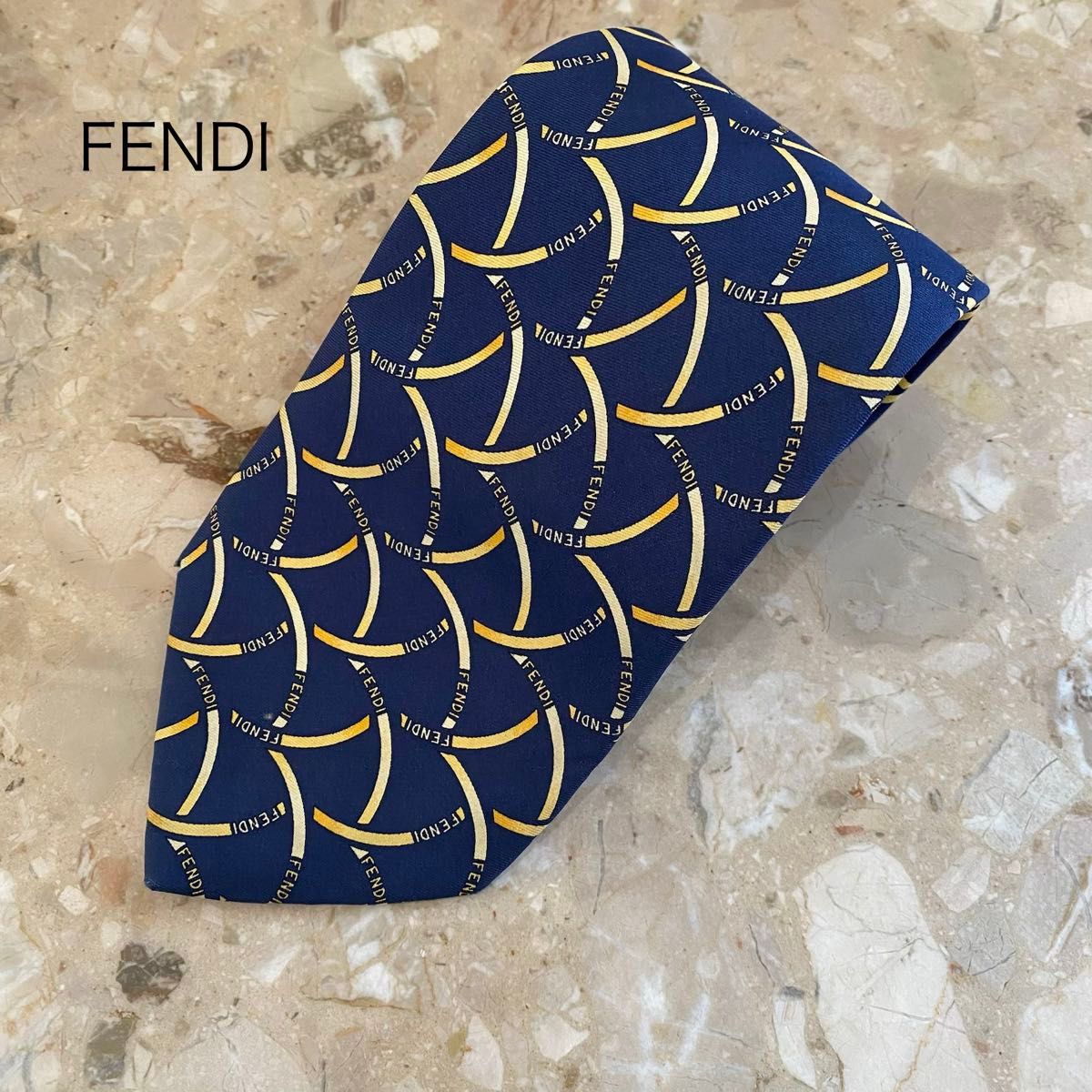 FENDI 芬迪领带 满印logo 海军蓝 丝绸 意大利制造