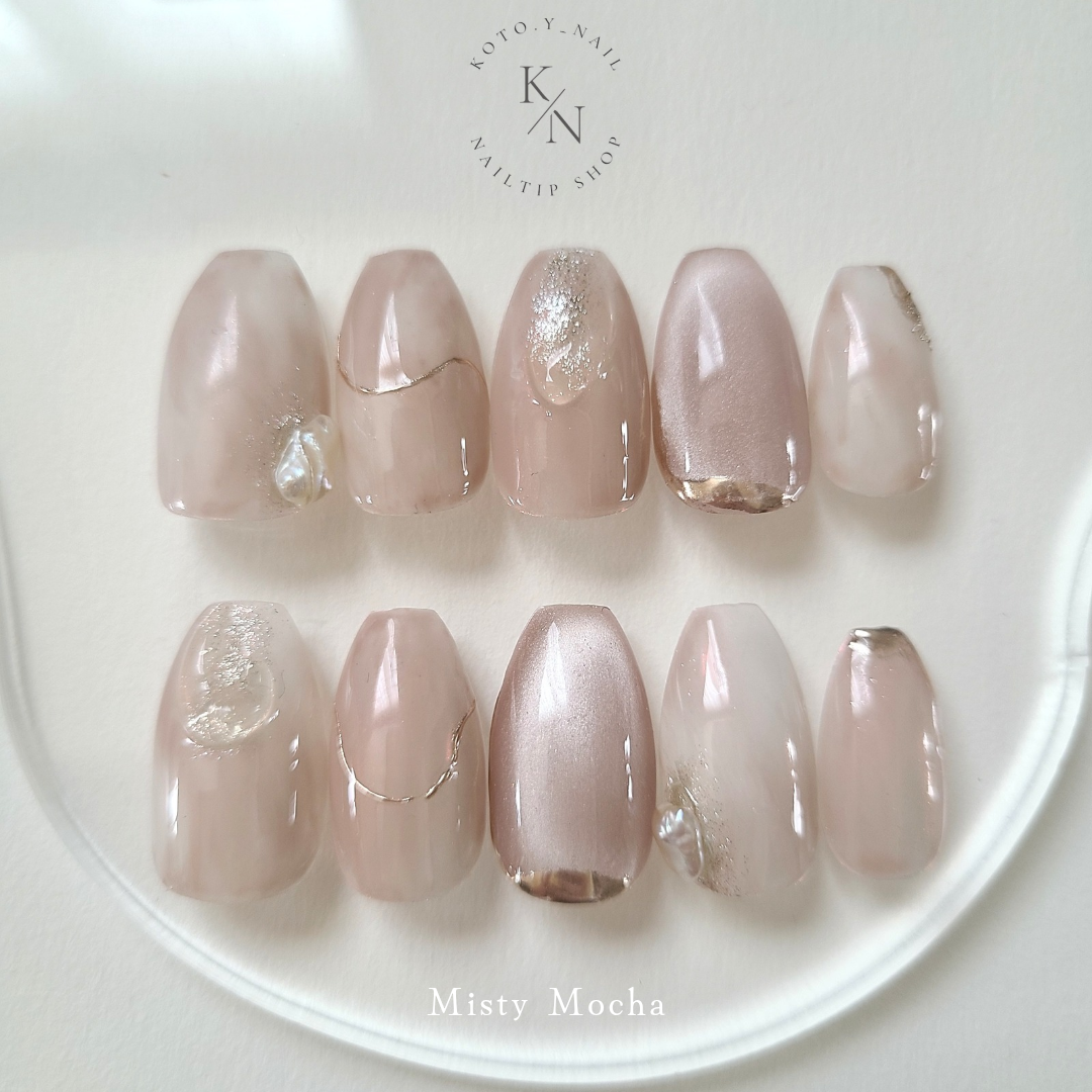 Misty Mocha Nail Tips Spring Misty Dewy Nuance Nail Bridal Wedding Elegant Bride Pre-wedding Shoot Wedding Ceremony Coming of Age Ceremony Graduation Ceremony Furisode Oshi-katsu Pink Gold Entrance Ceremony