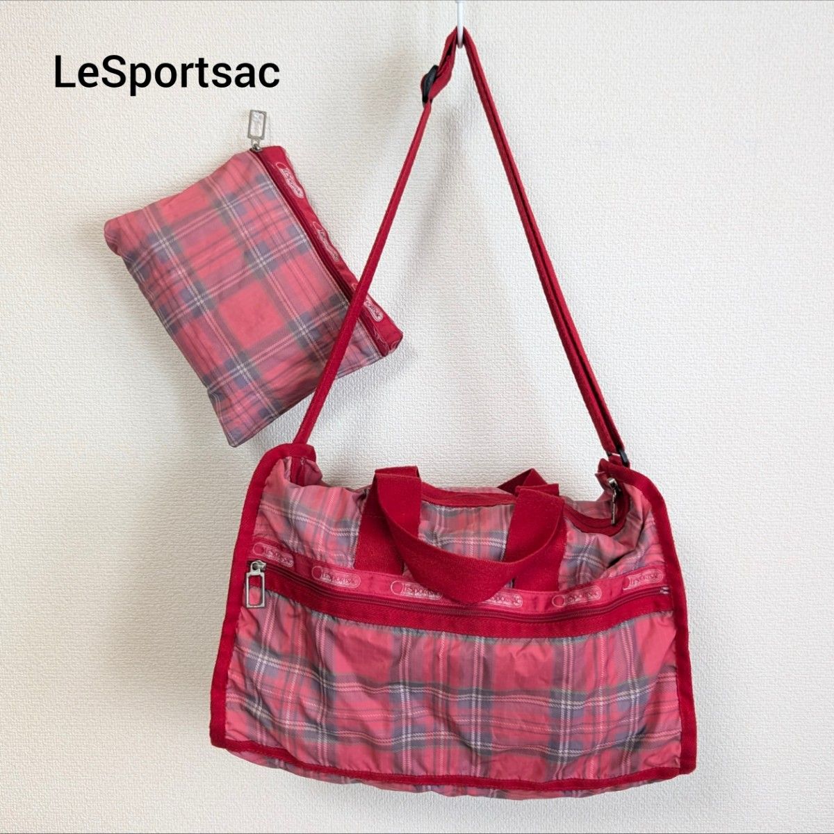 【附收纳袋】LeSportsac 雷斯波特萨克 波士顿包 旅行款 轻便 大容量 粉色 格纹 旅行