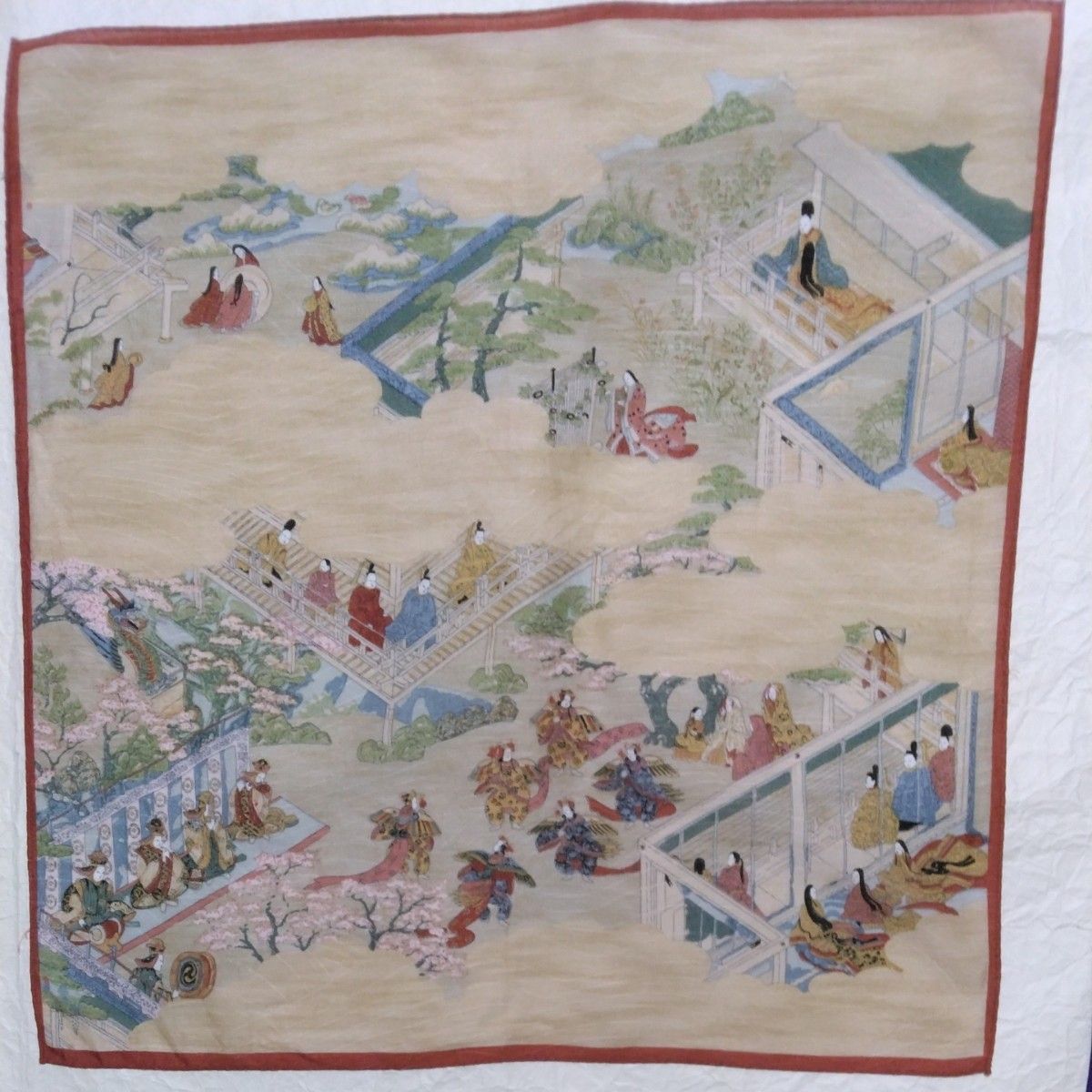 平安绘卷图案 围巾 大尺寸 和风图案面料