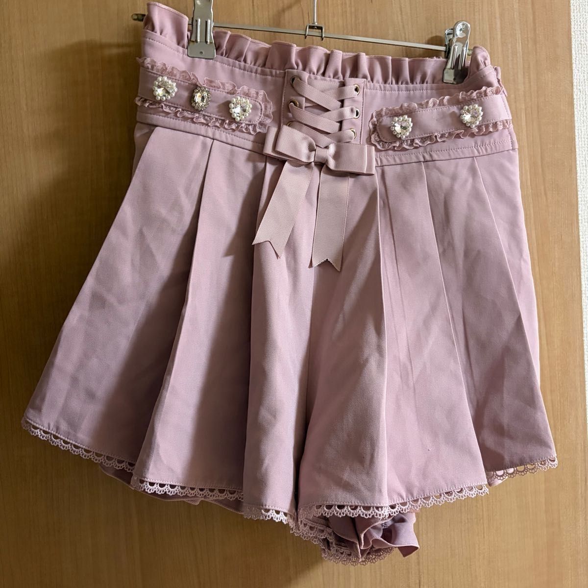 LIZLISA 量産型 レースアップ ビジュー付き キュロット スカパン ピンク