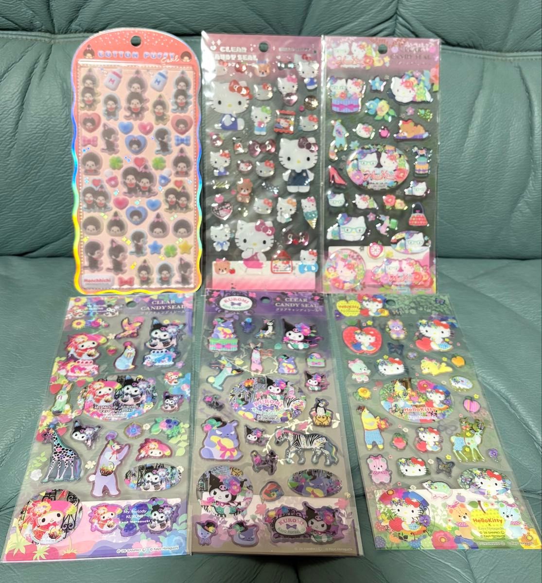 Sanrio Clear Candy Stickers, Set of 6: Hello Kitty, Kuromi, My Melody, and Monchhichi