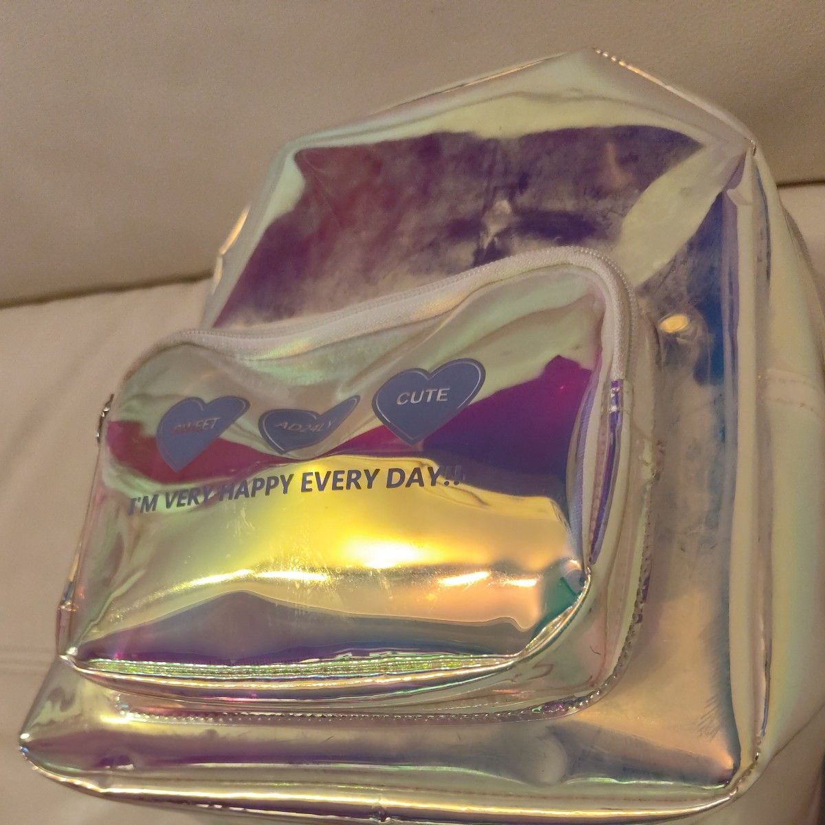 Aurora Color Hologram Backpack I'M VERY HAPPY EVERY DAY GU Girls Cute