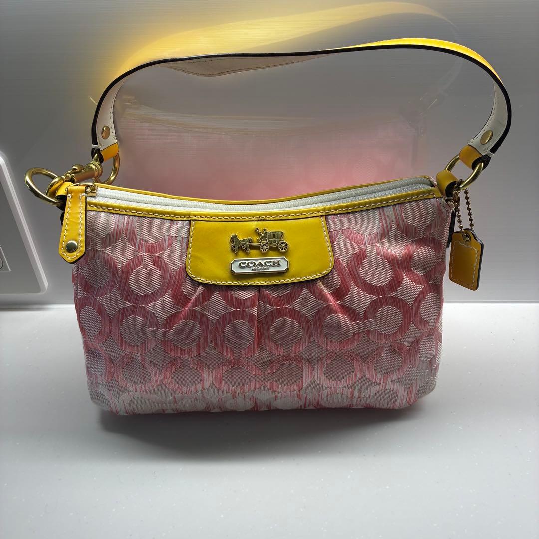 COACH Signature 手提包 粉色 黄色